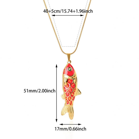 Wholesale Oil Dripping Process Gold Electroplated Stainless Steel Fish Pendant Cross Chain Necklace For Men And Women