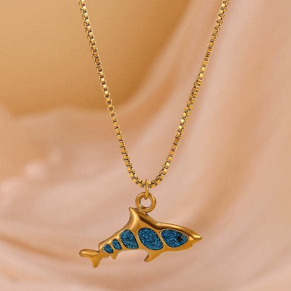 Wholesale Oil Dripping Process Gold Electroplated Stainless Steel Fish Pendant Cross Chain Necklace For Men And Women