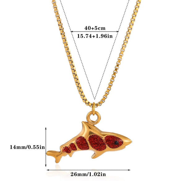 Wholesale Oil Dripping Process Gold Electroplated Stainless Steel Fish Pendant Cross Chain Necklace For Men And Women