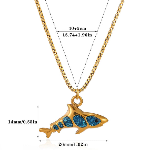 Wholesale Oil Dripping Process Gold Electroplated Stainless Steel Fish Pendant Cross Chain Necklace For Men And Women