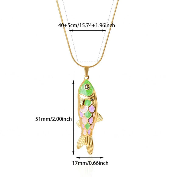 Wholesale Oil Dripping Process Gold Electroplated Stainless Steel Fish Pendant Cross Chain Necklace For Men And Women