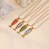 Wholesale Oil Dripping Process Gold Electroplated Stainless Steel Fish Pendant Cross Chain Necklace For Men And Women