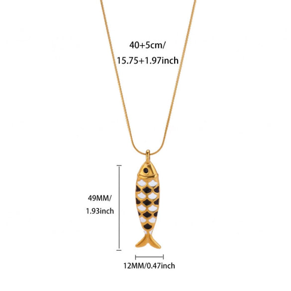 Wholesale Oil Dripping Process Gold Electroplated Stainless Steel Fish Pendant Cross Chain Necklace For Men And Women