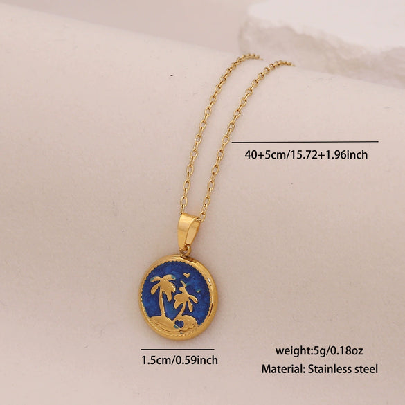 Wholesale Oil Drop Coconut Tree Flower Shaped Pendant Necklace In Stainless Steel With Personalized Plants Flowers Style