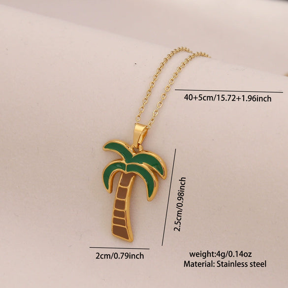 Wholesale Oil Drop Coconut Tree Flower Shaped Pendant Necklace In Stainless Steel With Personalized Plants Flowers Style