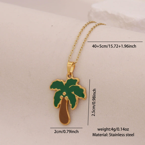 Wholesale Oil Drop Coconut Tree Flower Shaped Pendant Necklace In Stainless Steel With Personalized Plants Flowers Style