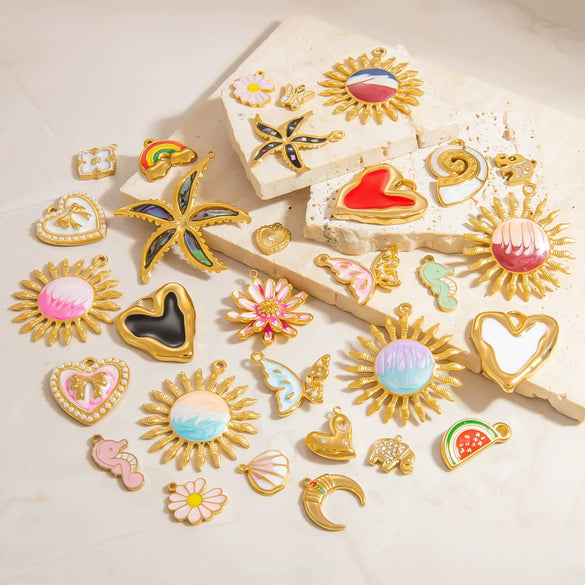 Wholesale Oil Drop Design Sun Shell Pattern Stainless Steel Jewelry Necklace Pendant Diy Accessories