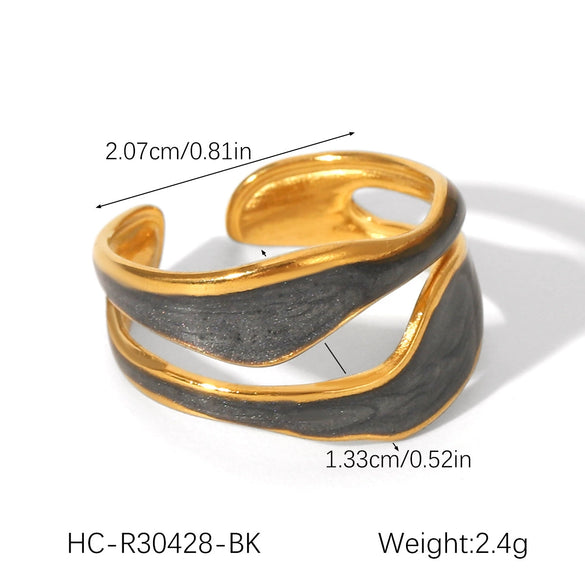Wholesale Oil Drop Open Ring Titanium Steel Geometric Asymmetrical Hand Jewelry For Women