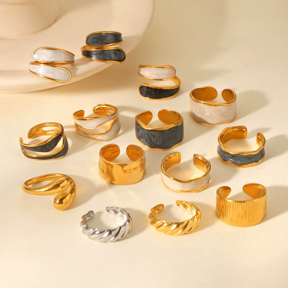 Wholesale Oil Drop Open Ring Titanium Steel Geometric Asymmetrical Hand Jewelry For Women