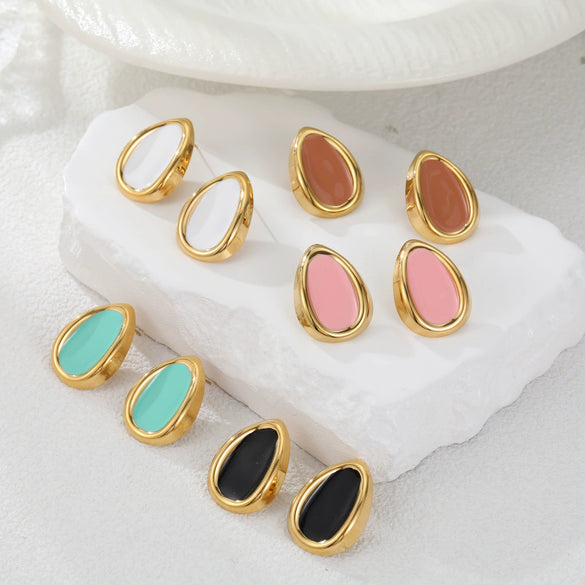 Wholesale Oil Drop Shaped Geometric Stainless Steel Electroplated Earrings For Women