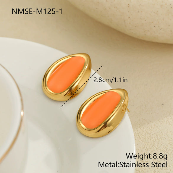 Wholesale Oil Drop Shaped Geometric Stainless Steel Electroplated Earrings For Women