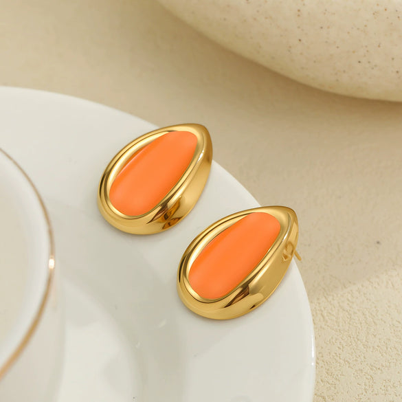 Wholesale Oil Drop Shaped Geometric Stainless Steel Electroplated Earrings For Women