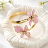 Wholesale Oildrip Floral Open Double Flower Alloy Bracelet With Electroplating Design