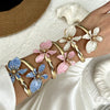 Wholesale Oildrip Floral Open Double Flower Alloy Bracelet With Electroplating Design