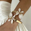 Wholesale Oildrip Floral Open Double Flower Alloy Bracelet With Electroplating Design