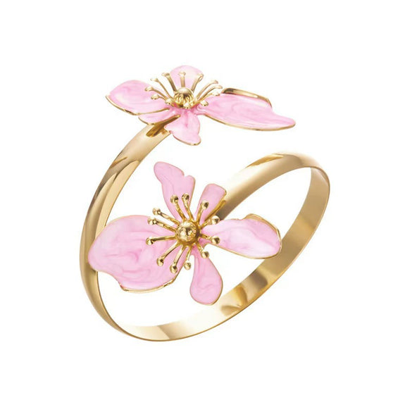 Wholesale Oildrip Floral Open Double Flower Alloy Bracelet With Electroplating Design