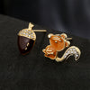 Wholesale Oildrip Zircon Animal Squirrel Pine Cone Earrings Copper Plated Geometric Style