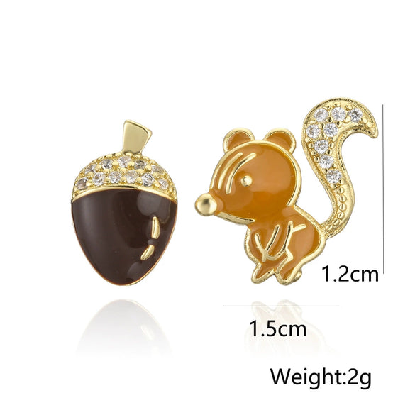 Wholesale Oildrip Zircon Animal Squirrel Pine Cone Earrings Copper Plated Geometric Style