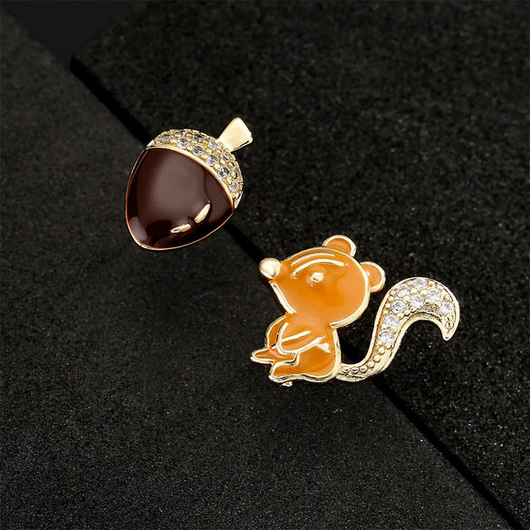 Wholesale Oildrip Zircon Animal Squirrel Pine Cone Earrings Copper Plated Geometric Style
