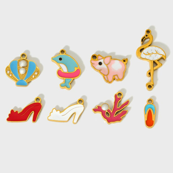 Wholesale Oildripping Scallop Dolphin Flamingo Return Pattern Stainless Steel Pendant Jewelry Accessories