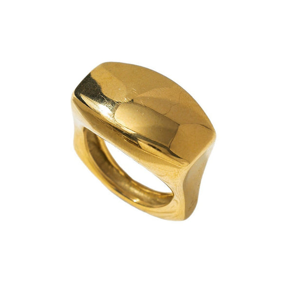 Wholesale Old Money Style Stainless Steel Geometric Wide Band Ring With Gold Plating