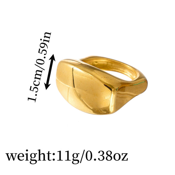 Wholesale Old Money Style Stainless Steel Geometric Wide Band Ring With Gold Plating