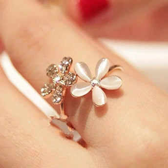 Wholesale Opal Flower Open Ring With Micro Diamond Alloy Material Flower Pattern For Women