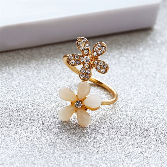Wholesale Opal Flower Open Ring With Micro Diamond Alloy Material Flower Pattern For Women