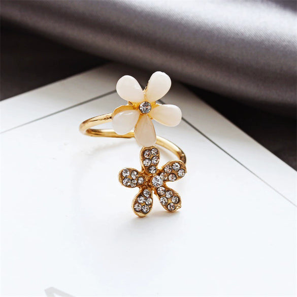 Wholesale Opal Flower Open Ring With Micro Diamond Alloy Material Flower Pattern For Women