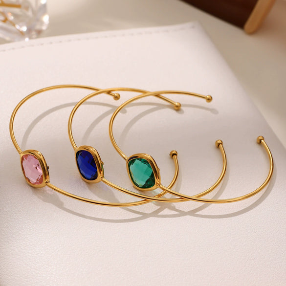 Wholesale Open Bracelet Made Of Stainless Steel And Czech Imported Glass With Geometric Design And Electroplating Process