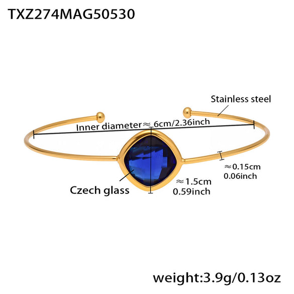 Wholesale Open Bracelet Made Of Stainless Steel And Czech Imported Glass With Geometric Design And Electroplating Process