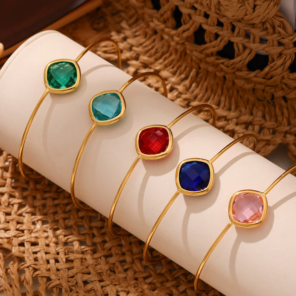 Wholesale Open Bracelet Made Of Stainless Steel And Czech Imported Glass With Geometric Design And Electroplating Process