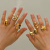 Wholesale Open Ring Stainless Steel Flower Pattern 18K Gold Plated Hand Jewelry
