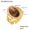 Wholesale Open Ring 316L Stainless Steel Natural Stone Zircon Wave Geometric Pvd Plating