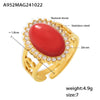 Wholesale Open Ring 316L Stainless Steel Natural Stone Zircon Wave Geometric Pvd Plating