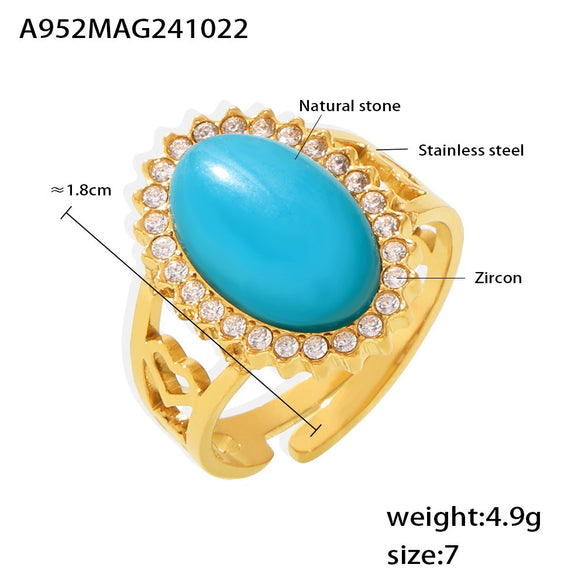 Wholesale Open Ring 316L Stainless Steel Natural Stone Zircon Wave Geometric Pvd Plating