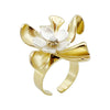 Wholesale Open Ring Stainless Steel Plated 14K Gold Green Crystal Beads White Flower Geometric French Retro Style For Women