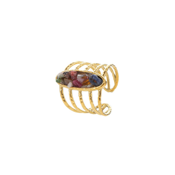 Wholesale Open Ring Titanium Steel Electroplated Natural Stone Inlaid Geometric Light Luxury Style