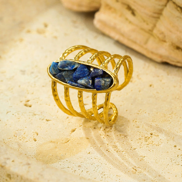 Wholesale Open Ring Titanium Steel Electroplated Natural Stone Inlaid Geometric Light Luxury Style