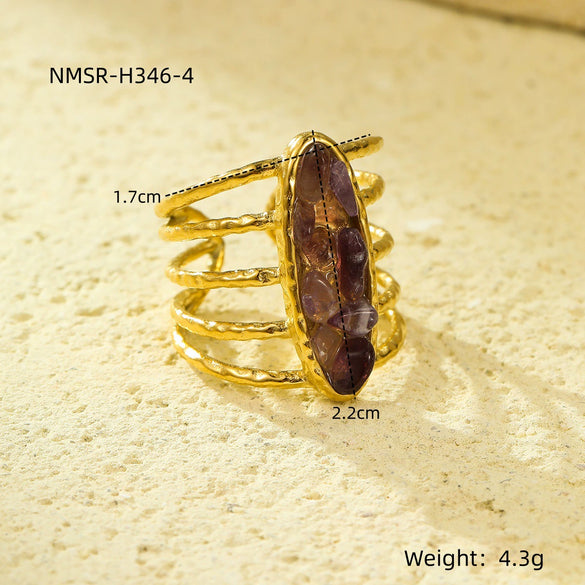 Wholesale Open Ring Titanium Steel Electroplated Natural Stone Inlaid Geometric Light Luxury Style