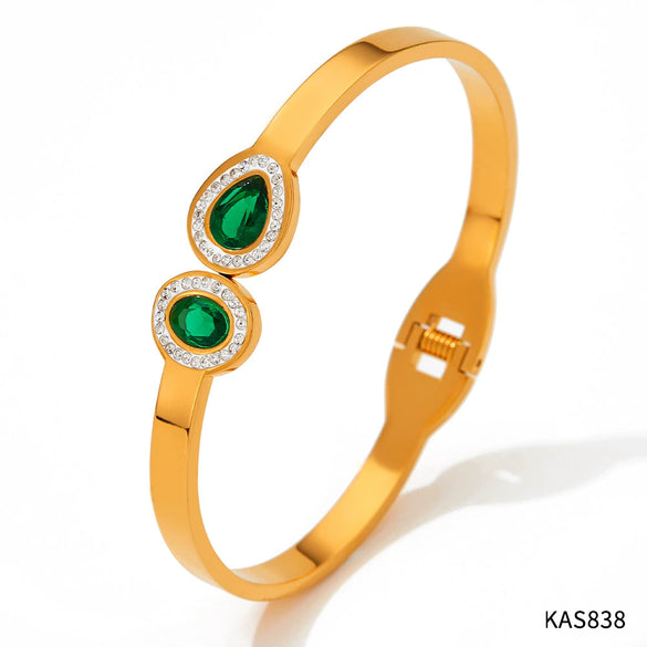 Wholesale Opening Spring Bracelet For Women Stainless Steel Retro Style With Colored Zircon Electroplated