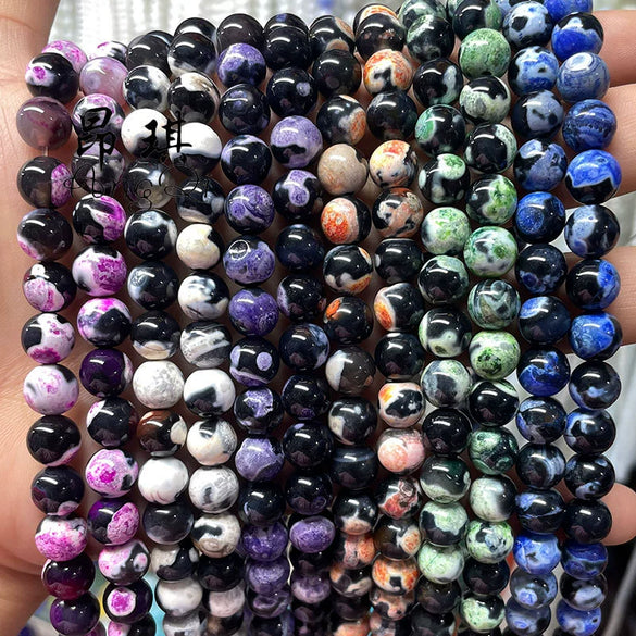 Wholesale Optimized Agate Round Loose Beads For Necklace Accessories Natural Twocolor Fire Agate With Killer Whale Pattern