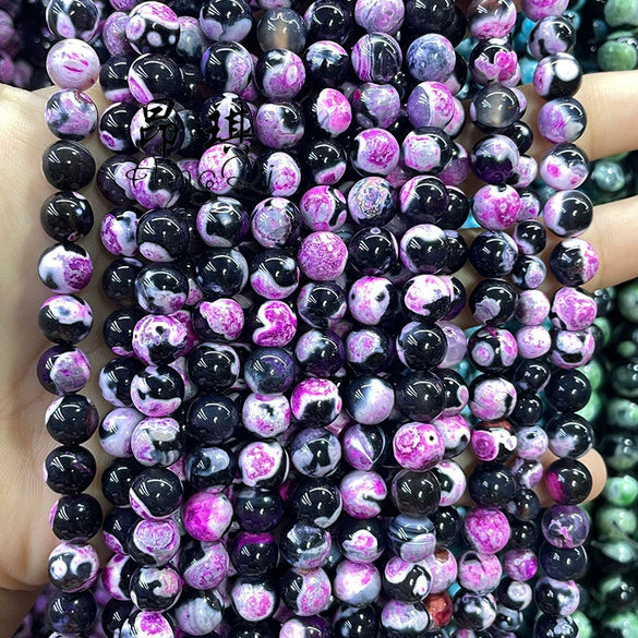 Wholesale Optimized Agate Round Loose Beads For Necklace Accessories Natural Twocolor Fire Agate With Killer Whale Pattern