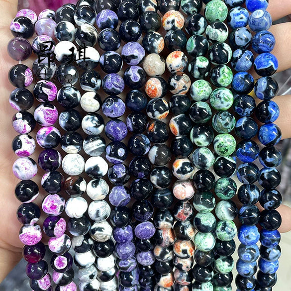 Wholesale Optimized Agate Round Loose Beads For Necklace Accessories Natural Twocolor Fire Agate With Killer Whale Pattern