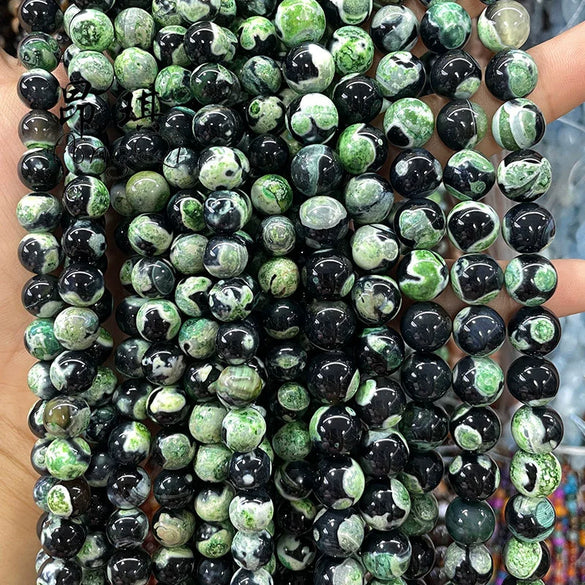 Wholesale Optimized Agate Round Loose Beads For Necklace Accessories Natural Twocolor Fire Agate With Killer Whale Pattern