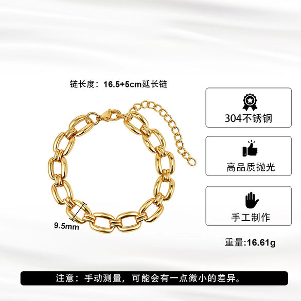 Wholesale Original Design Geometric Real Gold Plated Stainless Steel Cuban Chain Bracelet For Women