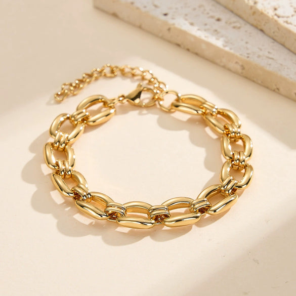 Wholesale Original Design Geometric Real Gold Plated Stainless Steel Cuban Chain Bracelet For Women