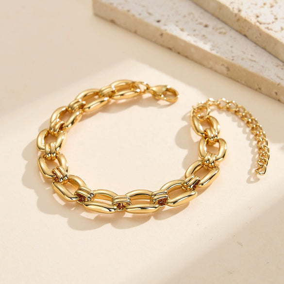 Wholesale Original Design Geometric Real Gold Plated Stainless Steel Cuban Chain Bracelet For Women