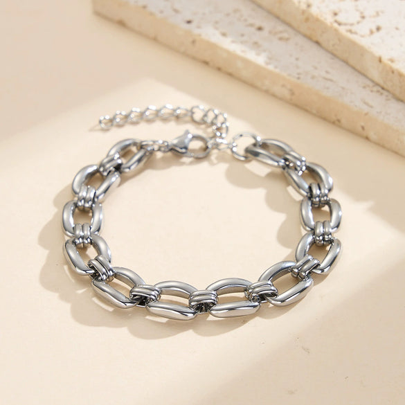 Wholesale Original Design Geometric Real Gold Plated Stainless Steel Cuban Chain Bracelet For Women