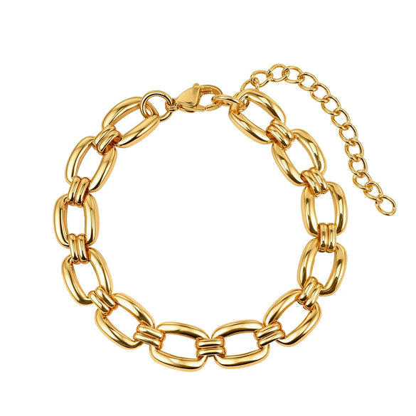 Wholesale Original Design Geometric Real Gold Plated Stainless Steel Cuban Chain Bracelet For Women